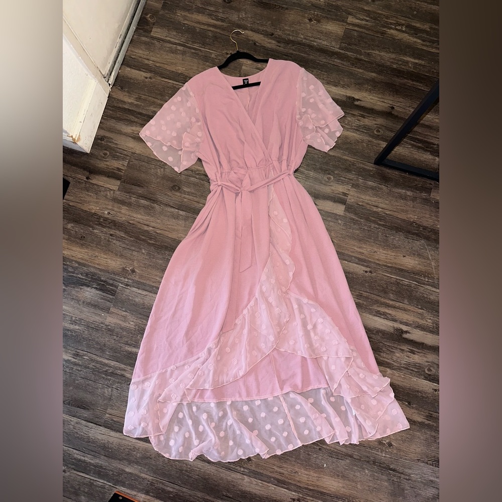 Shein Curve Pink Polka Dot Flowy Maxi Dress Size 2XL - Picture 5 of 14